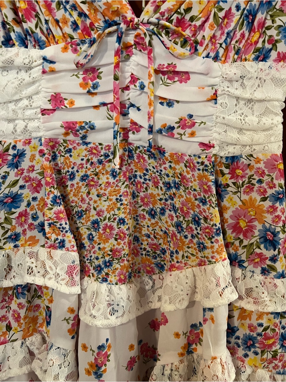 Altar’d State Aderny Patchwork Floral Mini Dress XS Cottagecore Ruffle - Picture 5 of 11
